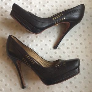 LAMB Brown high heels bronze studded detail